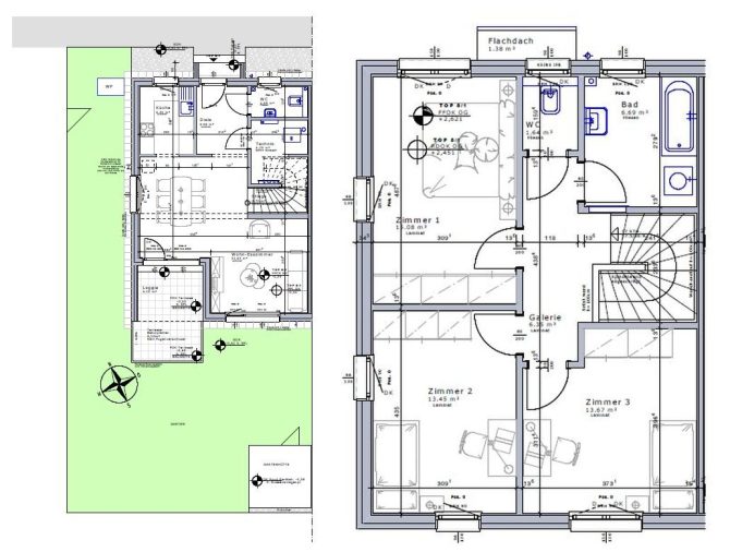 Grundriss eines Hauses mit Wohnraum und Zimmern, architektonische Zeichnung.